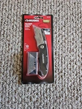 Husky Black Folding Utility Knife Lock-Back Textured Grip 10 Blades Included