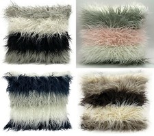 3 Tone Mongolian Faux Fur Cushion or Cover 17x17 21x21 Sofa Decor Plush