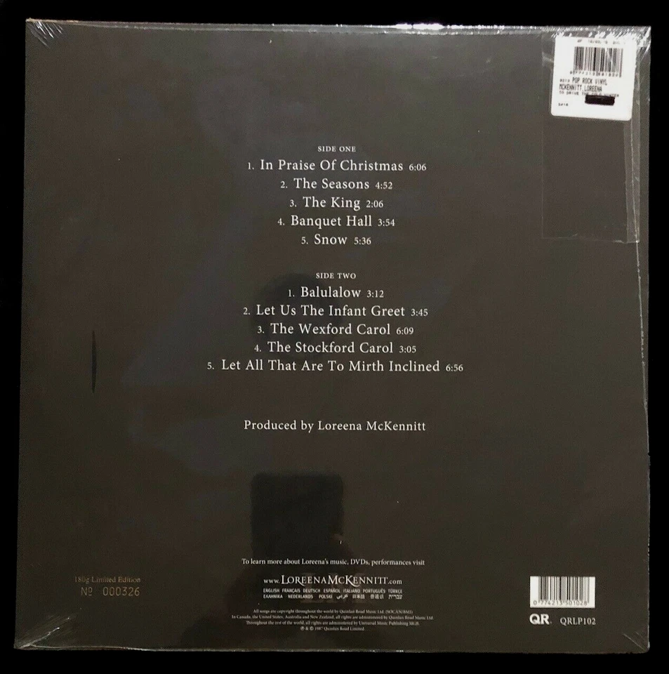 LOREENA MCKENNITT THE COLD WINTER AWAY SEALED VINYL LP RECORD ALBUM NUMBERED 326 - Image 3 of 3