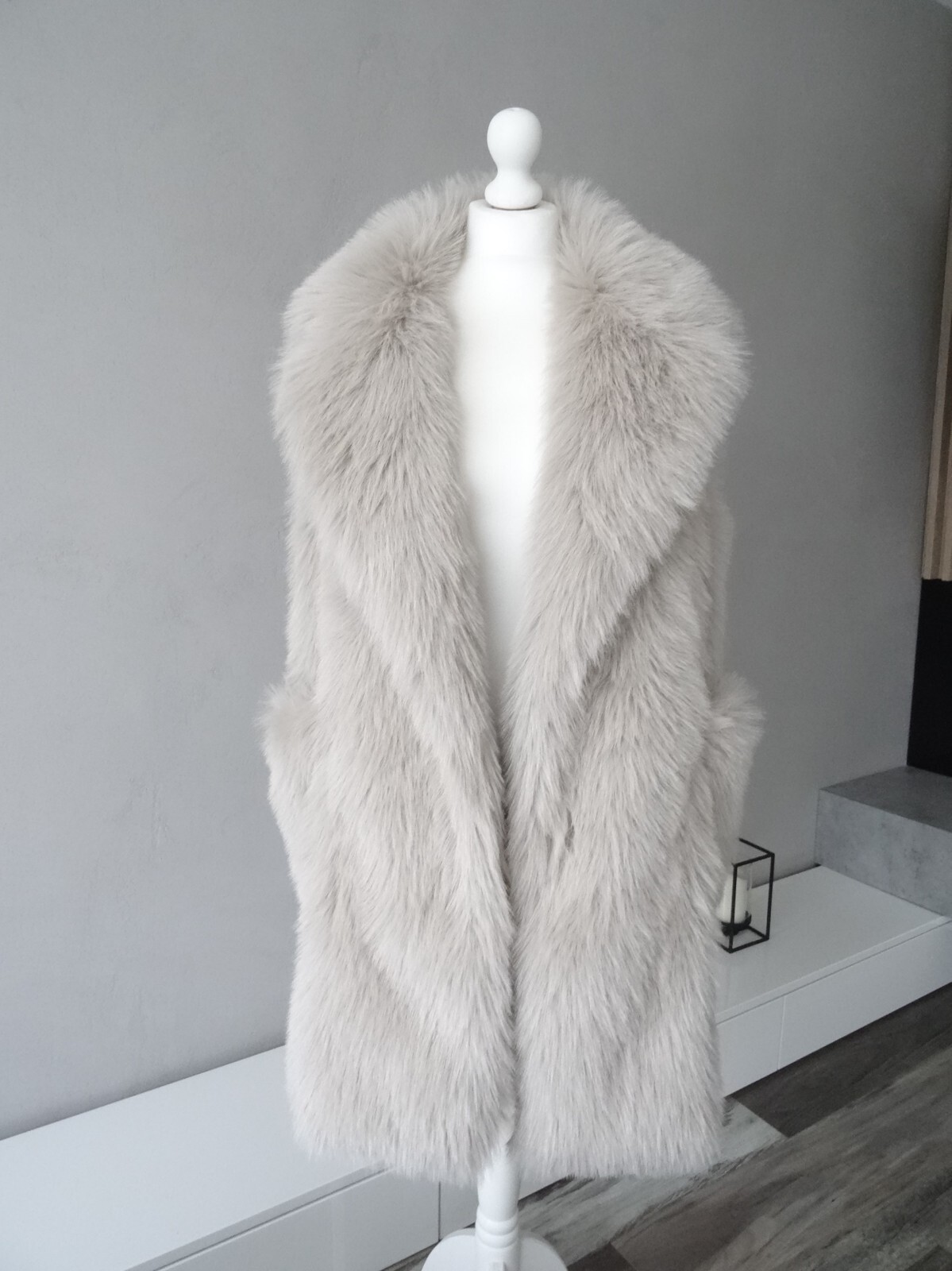 ZARA LIGHT MINK LONG OVERSIZED FAUX FUR WAISTCOAT SIZE XS-S UK 8 10 12 thumbnail 14