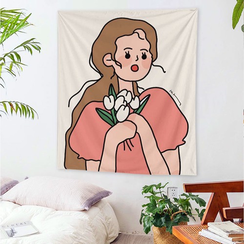 Cute Little Girl Hanging Cloth Nordic Style Illustration TapestryBackgroundCloth - Picture 44 of 47