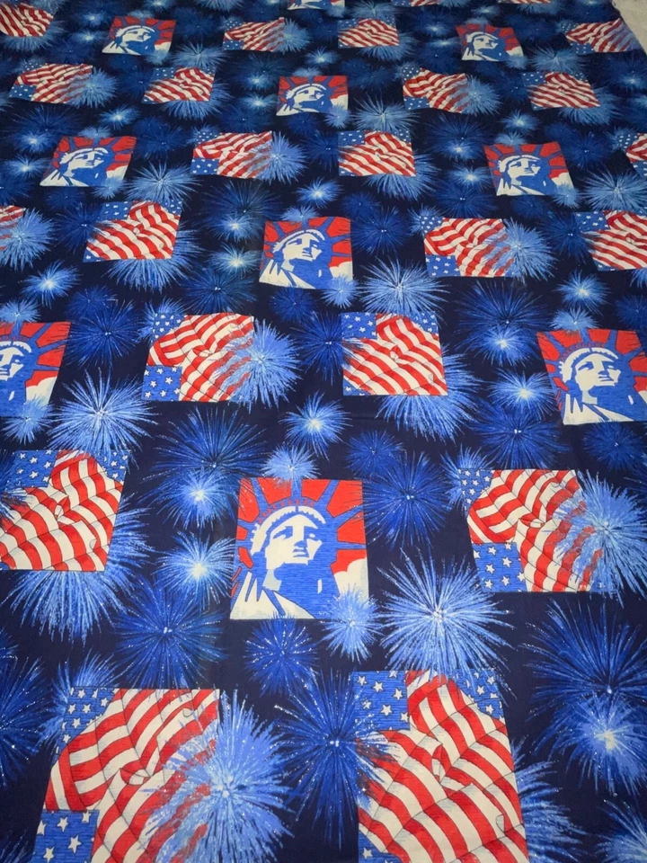 2003 Fabric Traditions Glittered Flag Fireworks Liberty Patriotic Fabric 43"x66" - Image 3 of 4