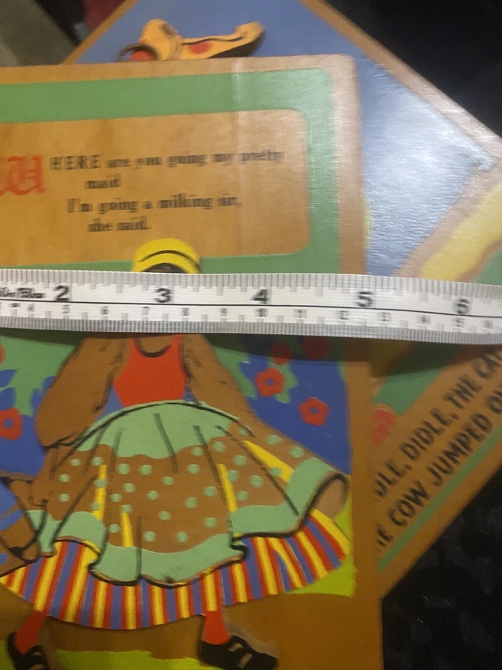 Lote De Colección Rima Infantil 3d Madera Pintada Placa Arte De Pared Hey Diddle Ordeño Criada Foto 4 de 4