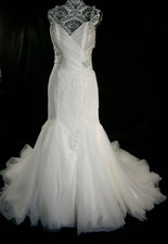 Impressions Brida Wedding Gown Dress 8-10 Ivory Mermaid Organza Zip Buttons