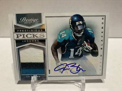 Justin Blackmon 2012 Prestige Prestigious Picks PLATINUM PATCH AUTO PRIME #d /99