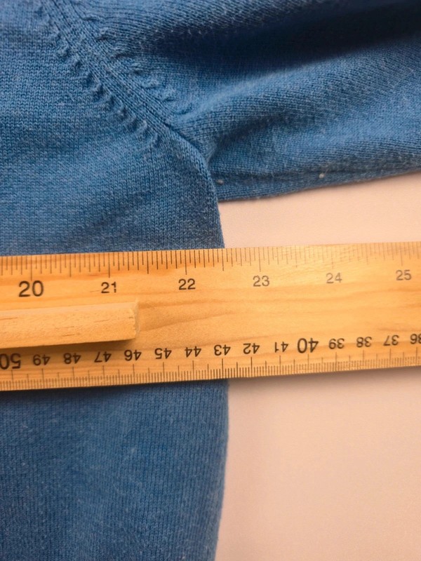 Lands End Supima Cotton V Neck Sweater Regular Fit Blue Pima Knit L 285 image 4