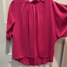 Tie Neck Short Sleeve Chiffon Blouse Pink Sol...