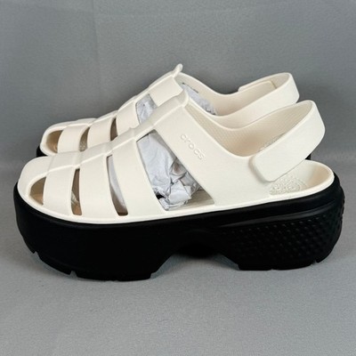 Crocs Stomp Fisherman Platform Sandals Womens 9 Chalk White Slip-On M7 New NWT