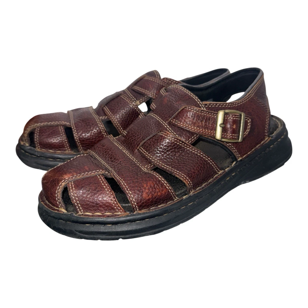 Wolfe Island Y2K Mens 11 Open Toe Chunky Brown Leather Fisherman Sandals Comfort mens-fisherman-sandals-closed-  main image 3