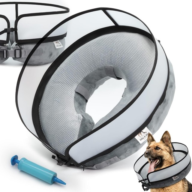 Ellie & Nico Inflatable Dog Recovery Collar Adjustable with Pump MEDIUM SIZE 16z