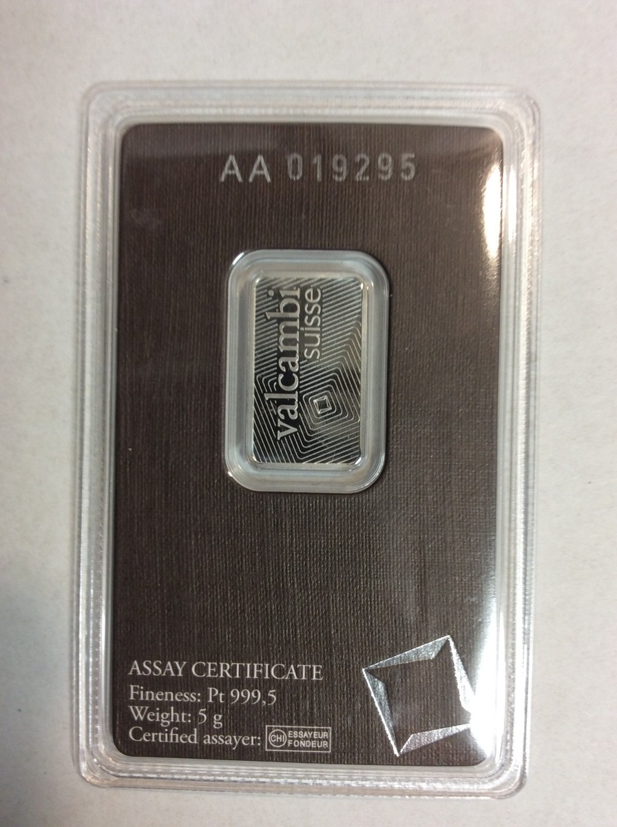 5g VALCAMBI SUISSE Platinum Bar Sealed Assay Certificate AA019295