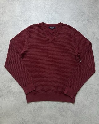 Tommy Hilfiger Strickpullover L Bordeaux V-Ausschnitt 100% Baumwolle Pullover