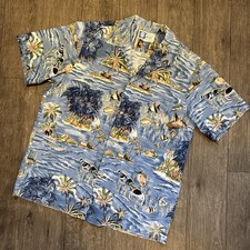 Vintage RJC Hawaiian Shirt Medium Cotton Made in Hawaii USA Beach Palms Fish