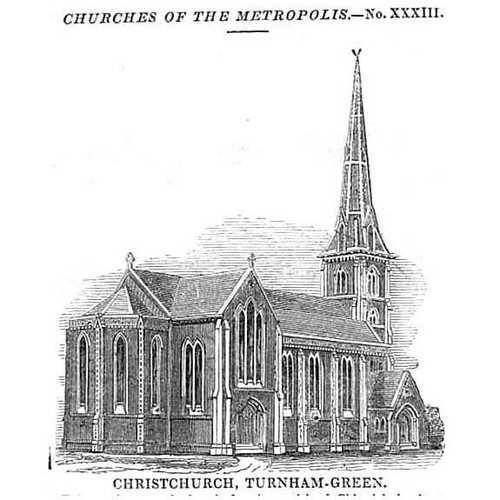 LONDON Christchurch at Turnham Green - Antique Print 1843