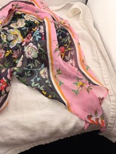 Anne Klein Floral Sheer Oblong Scarf Pink Black Botanical Chiffon Wrap 73x13