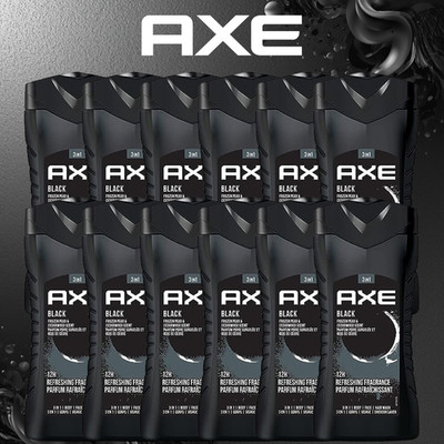 12 Pack Axe Black 3 in 1 Body Wash Shampoo Conditioner Men 250ml