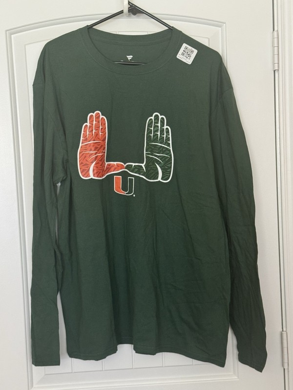 Miami Hurricanes T-Shirt Mens XL Green Long Sleeve Hands The U Football