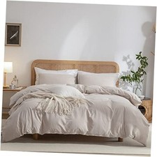 Jane yre Beige Duvet Cover Queen, 100 Washed Cotton Linen Like Textured 3