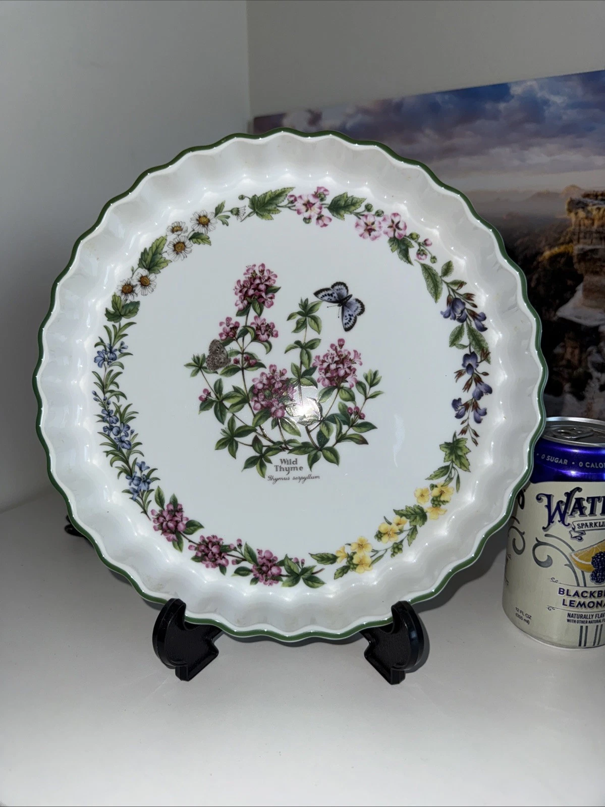 Vintage 1990 Royal Worcester Pie Flan Tart Quiche Pan Thyme Butterfly Herbs