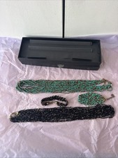 Set of 2 Seed Bead Necklace Bracelet Sets Turquoise Black Boho New