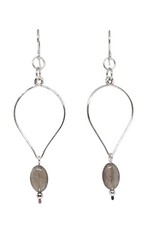 Handmade Gray  Labradorite Gemstones Silver Teardrop Hoop Boho Earrings 