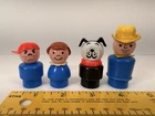 Vintage Fisher Price Little People Black white Dog & Little Girl Boy And Farmer