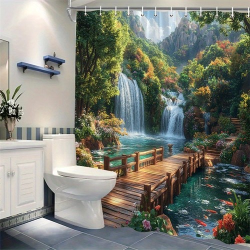 Waldpark Wasserfall Sommer Duschvorhang Badezimmer Polyesterfaser