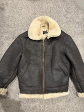 B-3 Type Shearling Leather Flight Bomber Jacket Brown Men's Size 4XL Pre-Owned