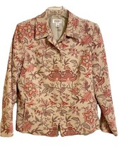 Talbots Brocade Floral Bird Jacket Blazer Size 8 Cotton Silk Blend
