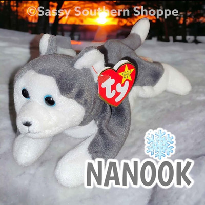    1996 NANOOK Grey & White SIBERIAN HUSKY Puppy DOG Ty Beanie Babies *MWMT*
