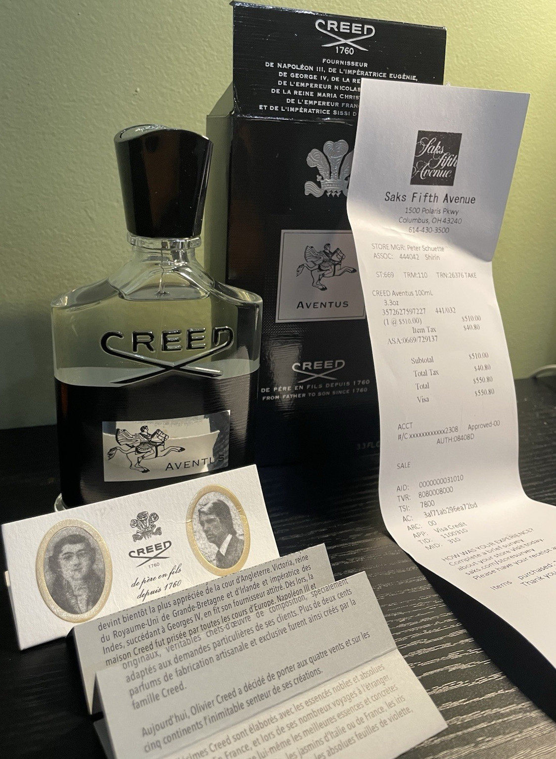 Creed Aventus Eau de Parfum Spray 3.3 fl oz / 100 mL Regular Size