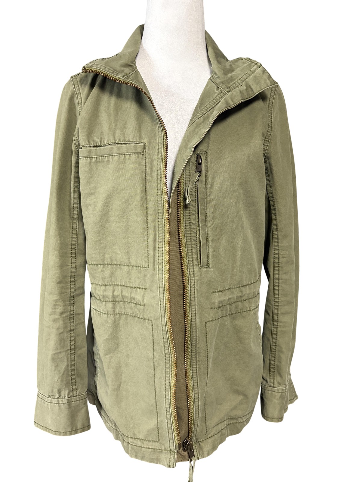 Madewell Jacket Womens Small Green Cotton Twill Utility Military Zip Pockets