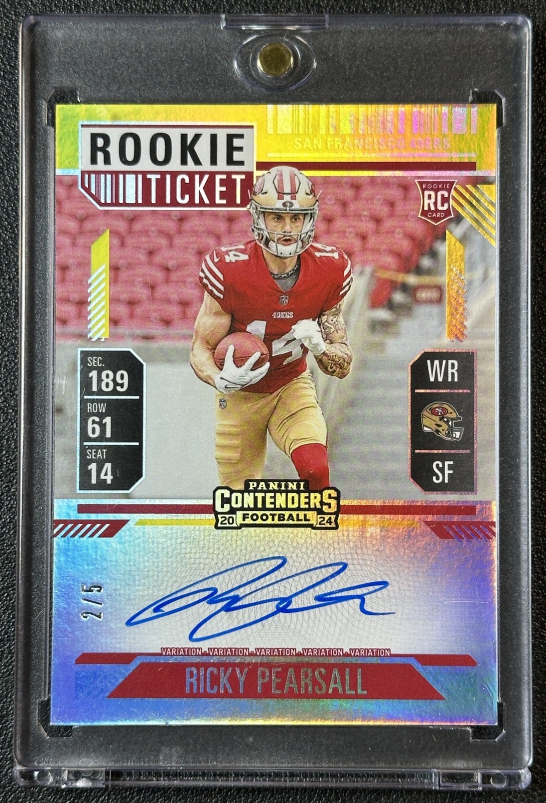 RICKY PEARSALL 2024 PANINI CONTENDERS #109 ROOKIE AUTO GOAL LINE FOTL VAR 2/5