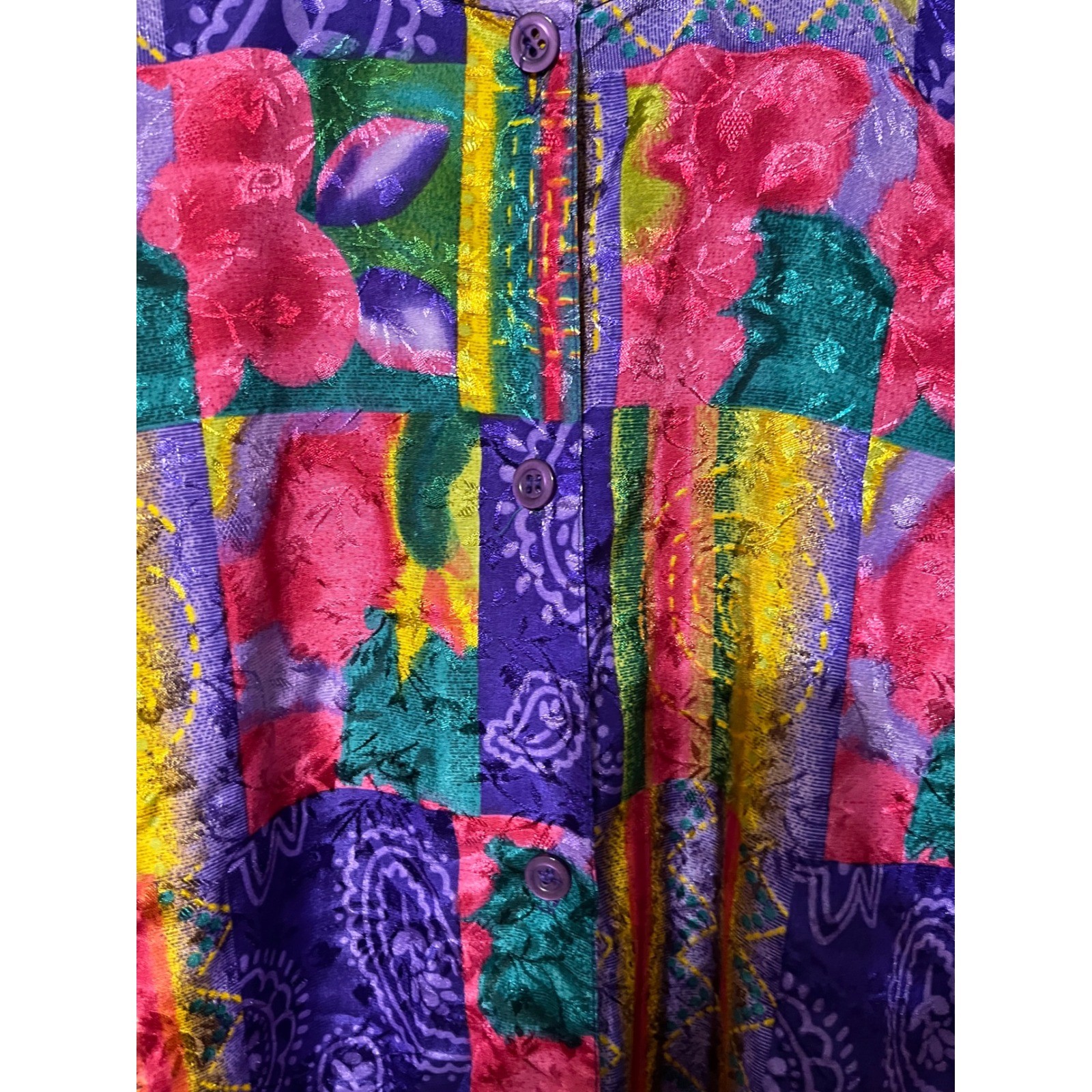 Vtg Simply Basic Colorful Patchwork Print Kimono … - image 3