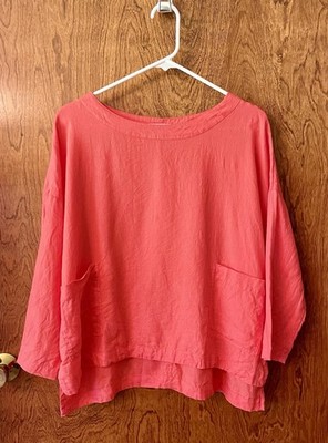 Fat Face Women s Coral Colorful Casual Pockets Boxy Linen Summer Top Size 8