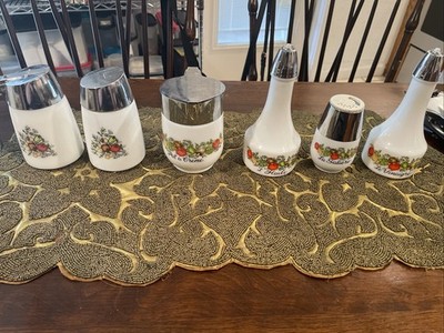 Lot Of 6 Corning Ware ''Spice of Life'' Cruet Set Cream & Sugar Milk Glass + Extra