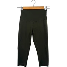 Lululemon Wunder Under Crop High Rise Womens 4 Black Solid Leggings Yoga W6AIOS