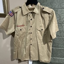 Boy Scout BSA UNIFORM SHIRT Mens Large Short Sleeve Tan J60