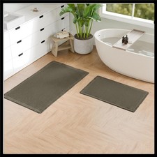 Stylish Olive Green Waffle Bath Mats - Set of 2, Machine Washable Design