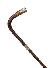Vintage Antique England Gold Plate Repousse Bamboo Wood Walking Stick Cane Old