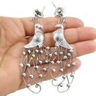 Taxco Silver Peacock Bird Earrings 925 Sterling Silver Chandelier Style Drops