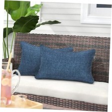 Pack of 2 Outdoor Lumbar Pillow Case Covers 12"x20", Navy Blue Textured