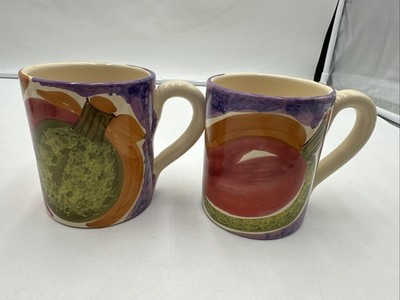 2 Starbucks Coffee Mug Ciao Italya by Bellini Handpainted Italy Fruit/ Vegetable