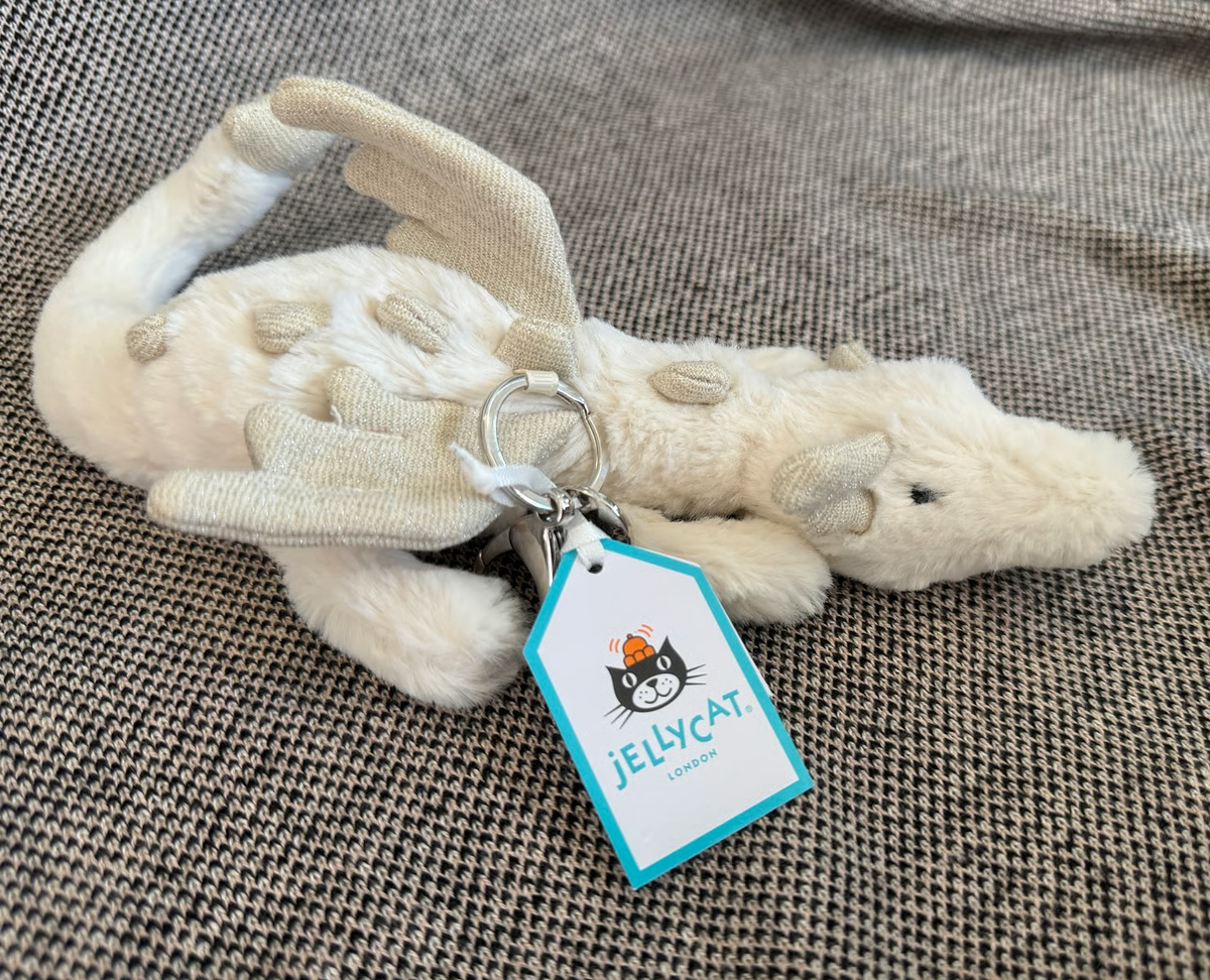 Jellycat White Dragon Plush Bag Charm Soft Cute Keychain Fantasy