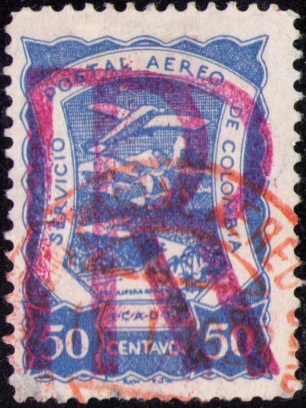 COLOMBIA - SCADTA - REGISTRATION - 50c DOUBLE HANSTAMPED "R" IN RED - 1921 RR
