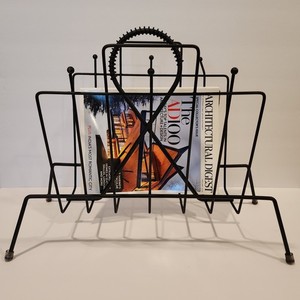 Retro Industrial Mid-Century Modern Black Wrought Iron Magazine / Record Holder