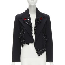 COMME DES GARCONS 1980's Vintage Runway black sequins mesh cropped jacket S