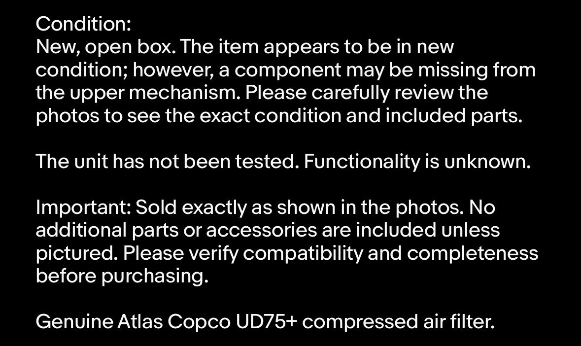 Atlas Copco UD75+ Compressed Air Filter 2901 2079 54 1” NPT Parts Repair photo 2