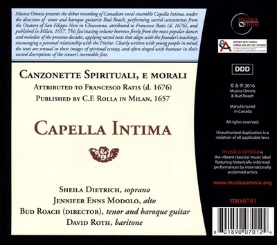 CAPELLA INTIMA CANZONETTE SPRITUALI, E MORALI NEW CD