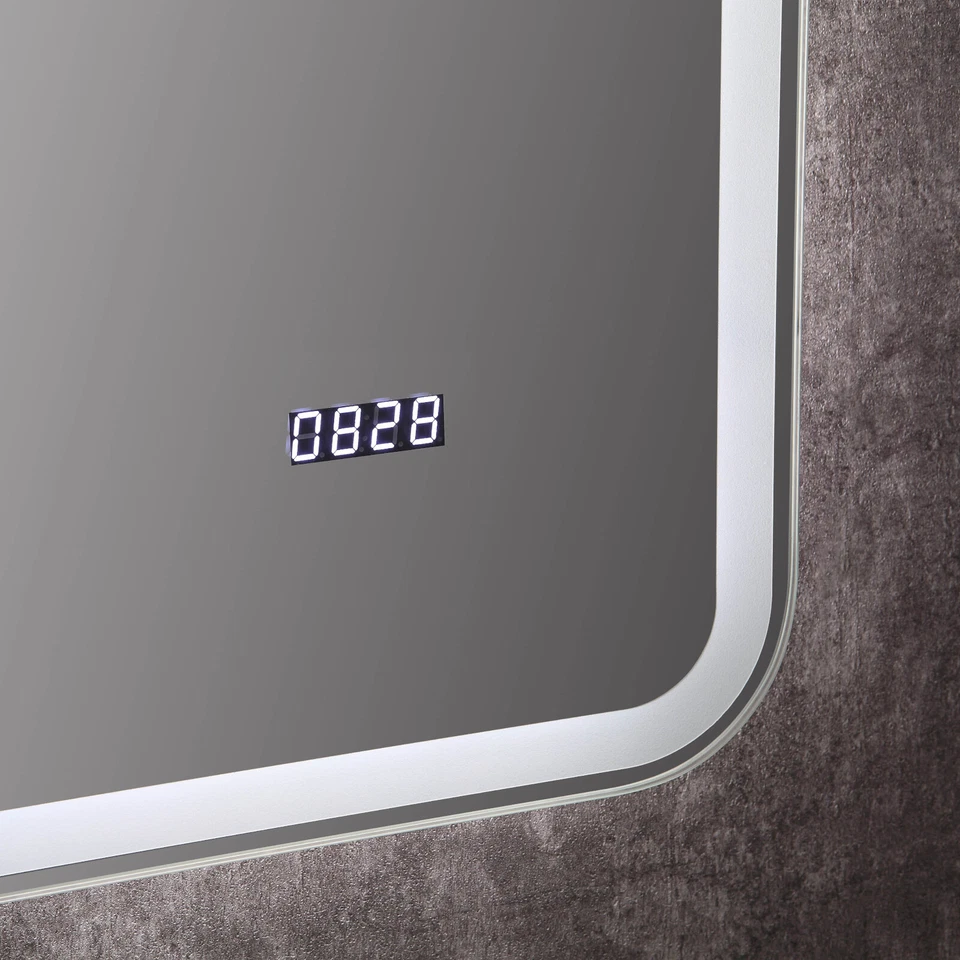 Specchio bagno rettangolare LED con orologio ingranditore e accensione a sfioro - Immagine 2 di 3